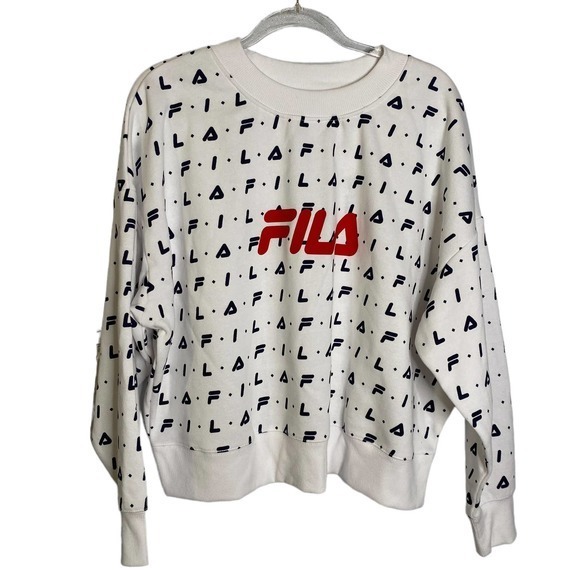 Fila All Over logo‎ White Sweatshirt Sz 2X - Picture 1 of 4